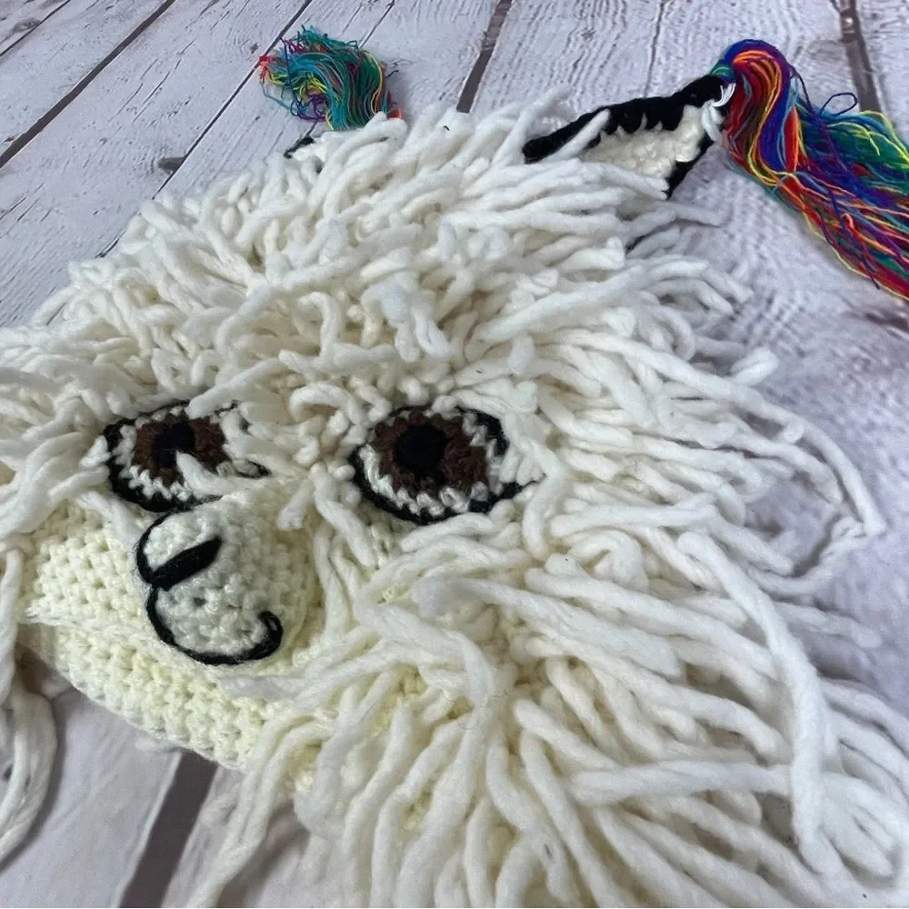 Fun alpaca llama animal knit novelty costume ski hat with ear flaps, OS - Picture 6 of 10